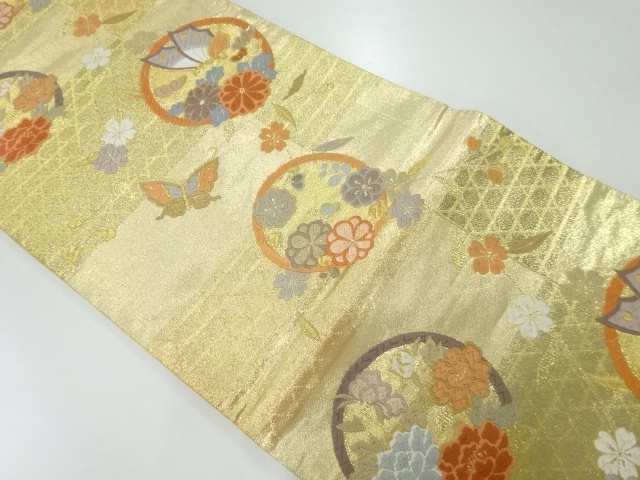 JAPANESE KIMONO / VINTAGE FUKURO OBI / SILK / WOVEN BUTTERFLY